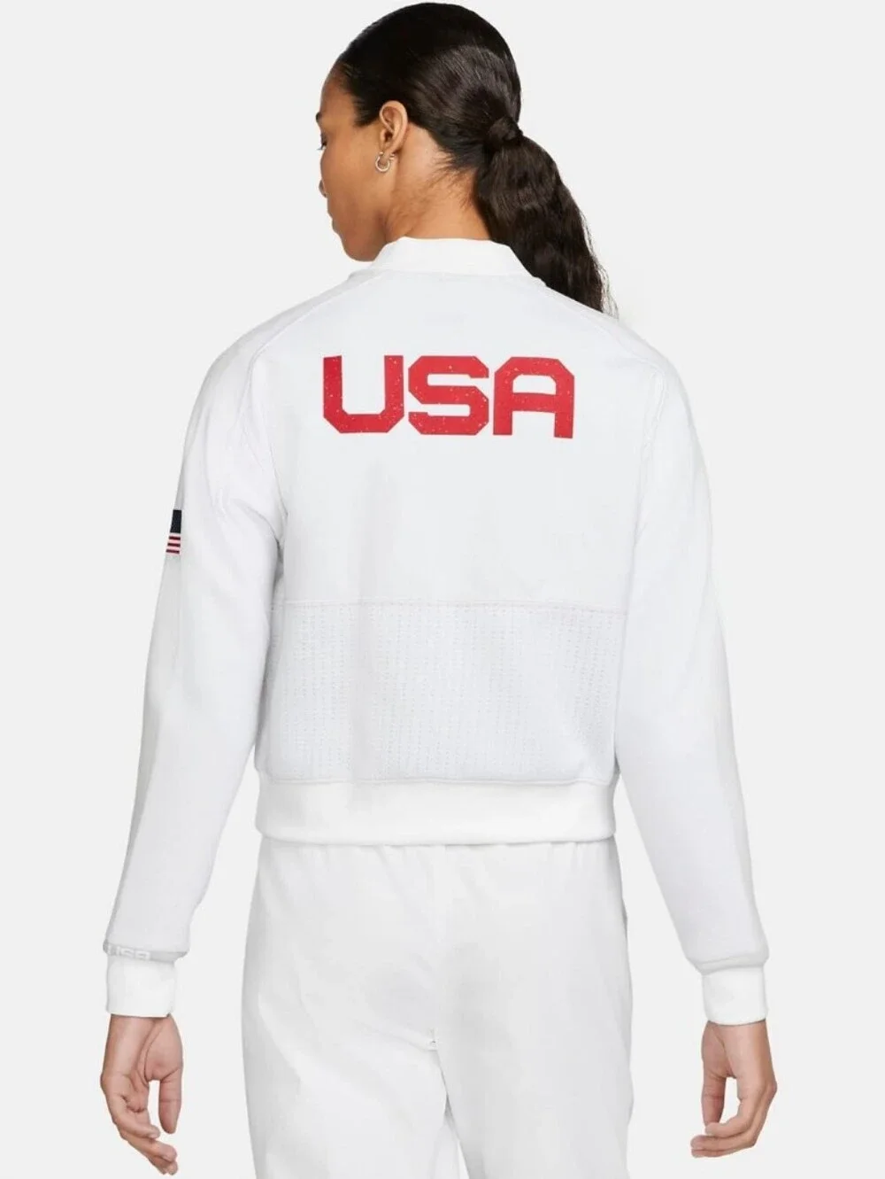Nike White USA Olympic Varsity Jacket with Red Swoosh_S